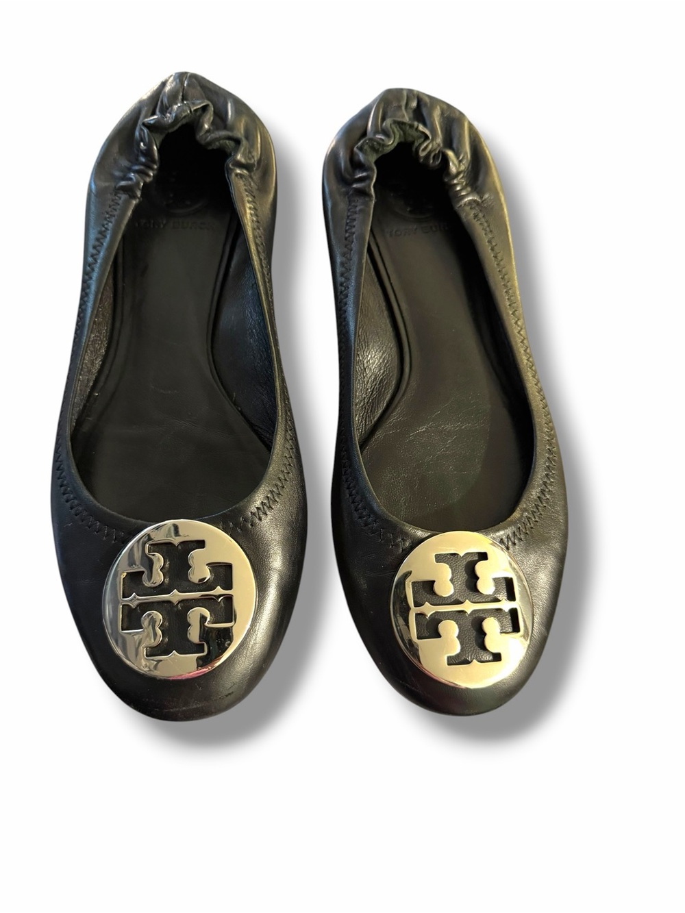 Tory Burch Black Leather Reva Logo Ballet Flats size 7
